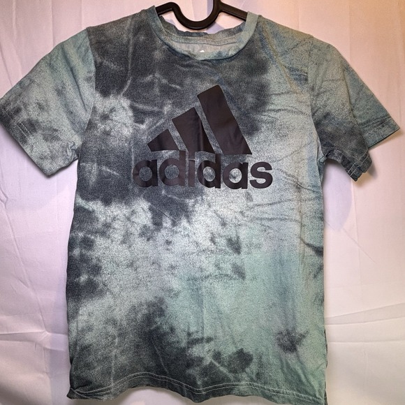 Boys Adidas T Shirt Youth 7 Small Green Tie Dye Short Sleeve Logo Athletic Sport - Picture 1 of 3